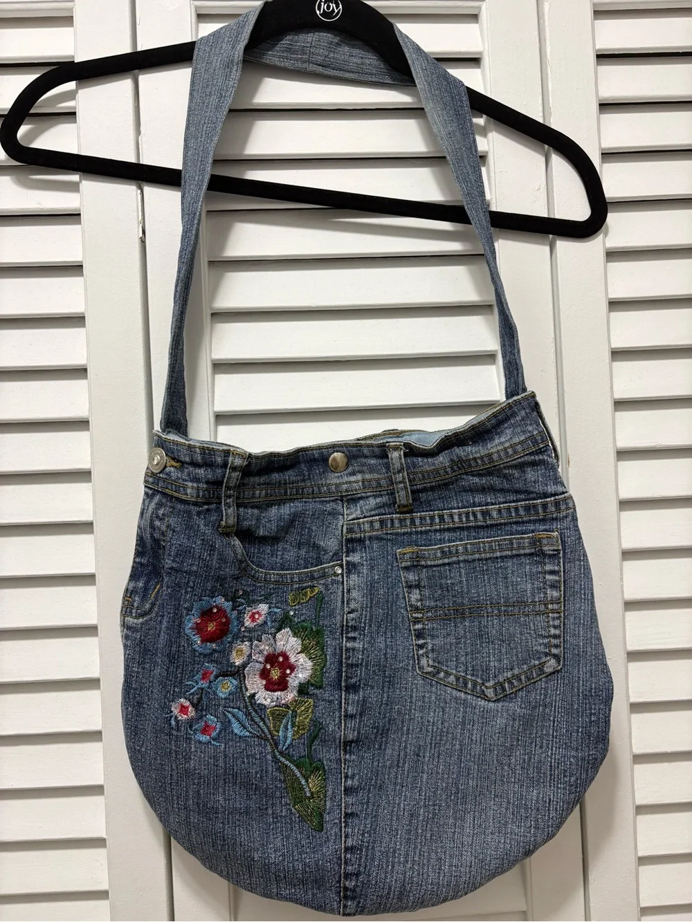 Arizona Jean Company Denim Hobo Bag with Floral Embroidery - Blue